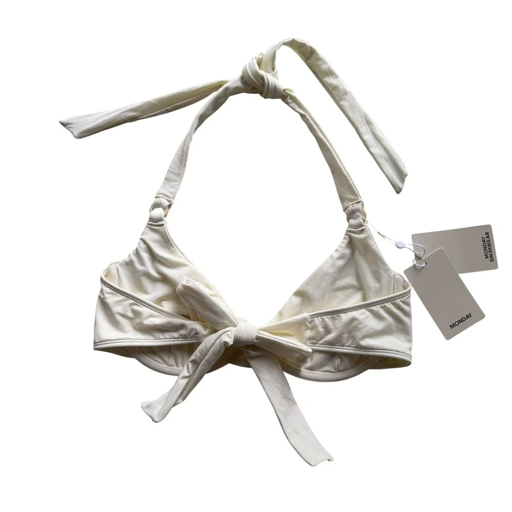 Monday Swimwear Sz. L Ivory Pearl Ring Underwire Halter Honolulu Bikinki Top NEW